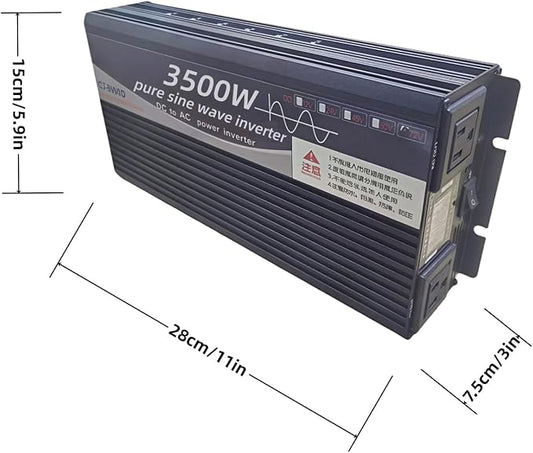 3500W Power Inverter 24V DC to 110V AC Converter with LED Display Dual AC Outlets Dual Fans Radiating for RV, Camp, Boat and Home Emergency Portable Pure Sine Wave Inverter (Smart Screen, 3500W 24V)