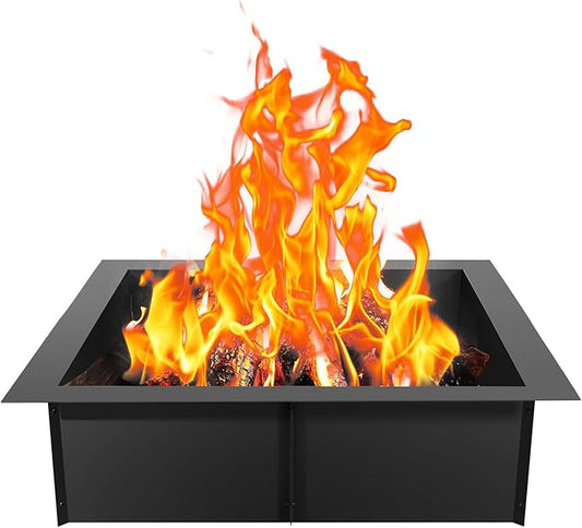 VEVOR Fire Pit Ring, 36x36 in Outer/30x30 in Inner Diameter, 10inch Height Square Fire Pit Insert, Heavy Duty Carbon Steel Liner DIY Campfire Ring Above or In-Ground, for Outdoor Camping, Bonfires