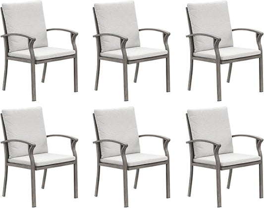 SEEHILL Patio Dining Chair Set of 6, Outdoor Dining Chairs with Thick Cushion, Sturdy Aluminum Outdoor Chairs for Table, Outdoor Dining Furniture Set for Deck, Garden, Backyard, Pool, Limed Oak