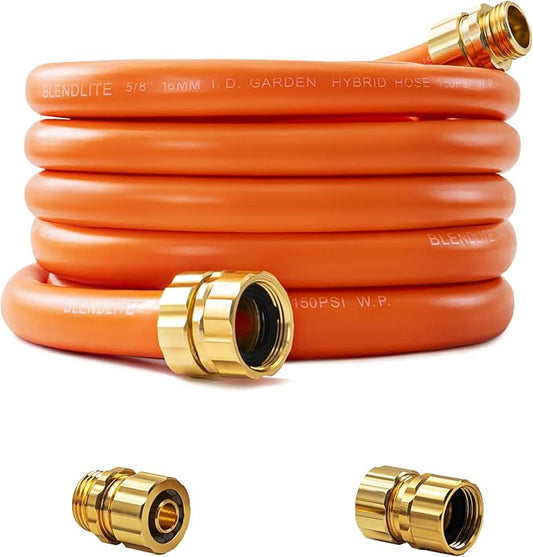 5/8" x 25ft Hybrid Garden Hose, Custom Length, -40°F to 150°, All-weather, NO Kink, Flexible, Leakproof water Hose With Additional Customizable Solid GHT Fittings