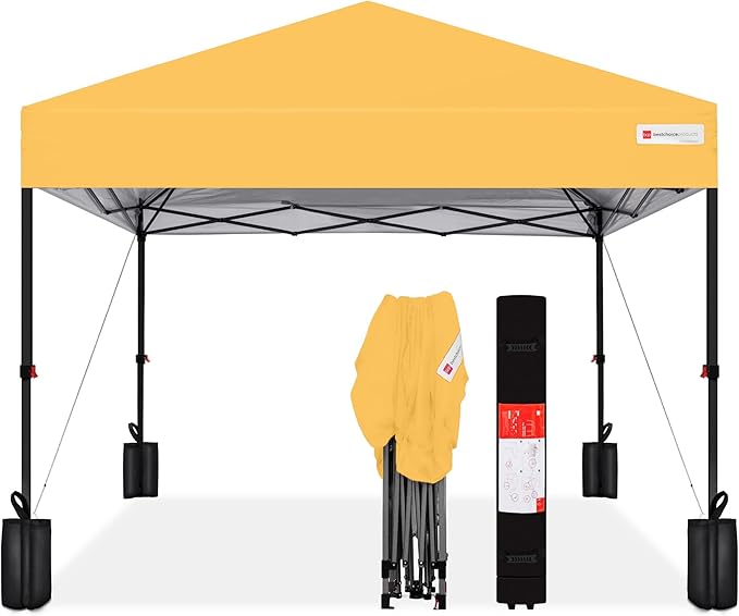 Best Choice Products 8x8ft 1-Person Setup Pop Up Canopy Tent Instant Portable Shelter w/ 1-Button Push, Case, 4 Weight Bags - Marigold