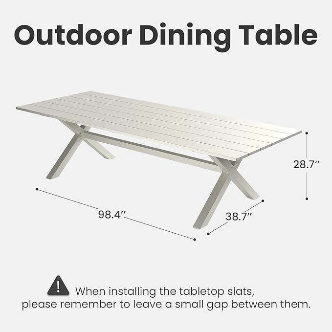 Aeeiua 98" x 38" Outdoor Dining Table, Rectangle Patio Table with Slatted Tabletop for Backyard, Garden, Deck, Poolside
