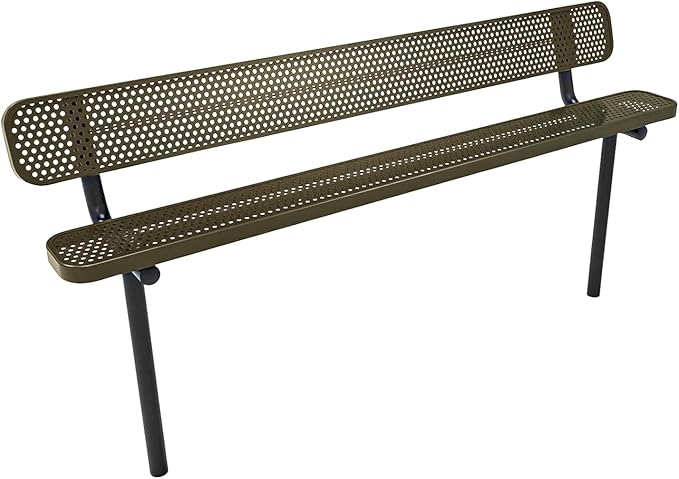 COATEDOUTDOORFURNITURE Heavy-Duty Outdoor Bench Thermoplastic Coated, Punched Steel, Commercial-Grade Seating, Made in America (Inground with Back, 8 Ft, Textured Gold Vein)