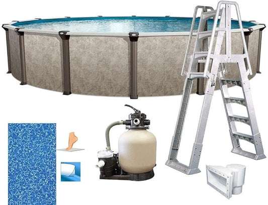 In The Swim 15' Round Above Ground Swimming Pool - Epic Package - Featuring: Sand Filter, Pump System and A-Frame Ladder