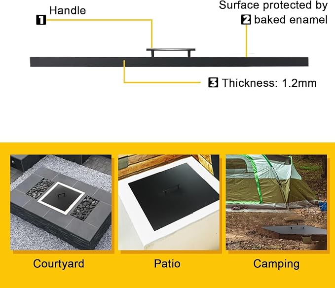 Fire Pit Cover Lid 34" x 34" Square Drop-in Outdoor Fireplace Cover Lid Multiple Sizes and Shapes Available Alloy Steel