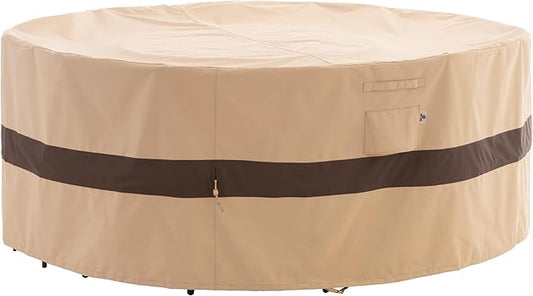 WJ-X3 Round Patio Furniture Cover, 84" D x 31" H, Waterproof, UV Resistant, Anti-Fading Outdoor Cover for Round Dining Table and Chairs Set, Beige & Coffee