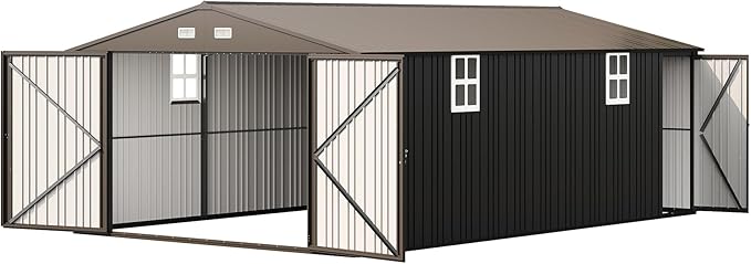 Jocisland 10.1x20.7x7.3 FT Heavy Duty Metal Carport, Car Canopy with 2 Lockable Doors & 4 Windows, All-Weather Car Shelter for Car, Boat, Truck, Lawn Equipment, Dark Gray