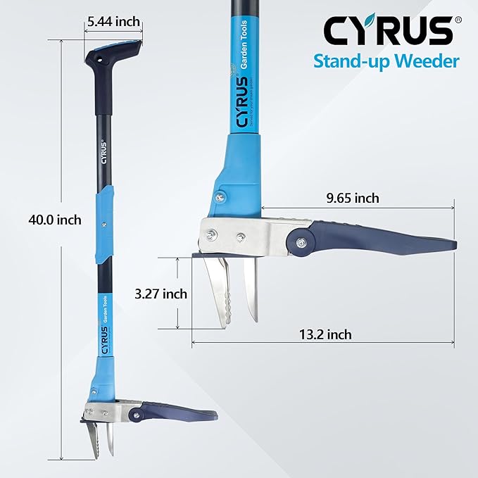 CYRUS Weed Puller Tool - 3-Claw 39‘’ Gardening Hand Tool with Ergonomic Aluminum Handle, High-Resilience Spring & Stainless Steel Teeth for Easy Weed Removal