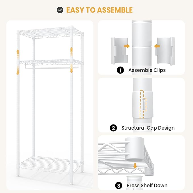 Clothes Rack, 684LBS Load Heavy Duty Metal Garment Rack with Adjustable Storage Shelves, 3-Tier Freestanding Closet Organizer for Hanging Clothes, for Bedroom, Laundry, Living Room