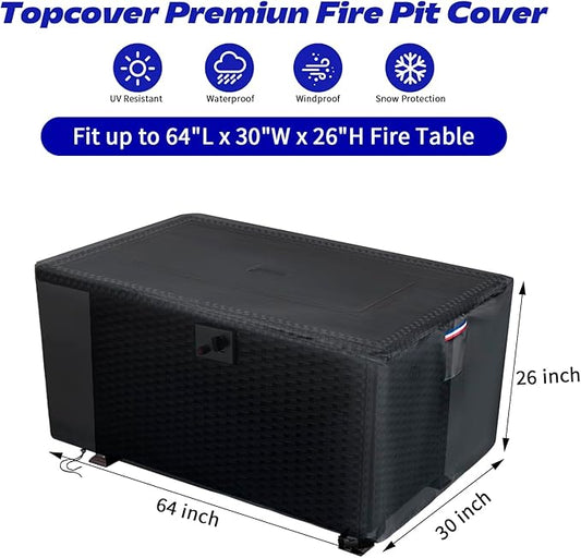 Rectangular Fire Pit Cover, 64 x 30 inch 600D Waterproof Outdoor Propane Gas Fire Table Covers Patio Deck Box Storage Bench Cover