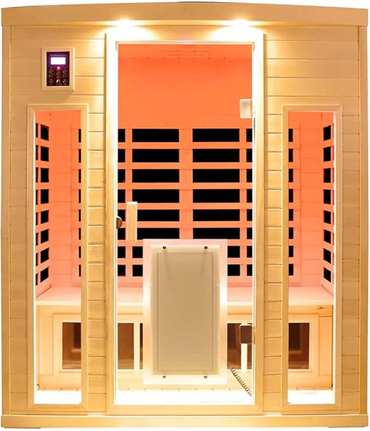 Infrared Sauna 3 Person, 0-5mg Ultra Low EMF Infrared Saunas for Home, Indoor Home Sauna Spa, Hemlock Wooden Sauna Room, Bluetooth Speakers, Chromotherapy Lights
