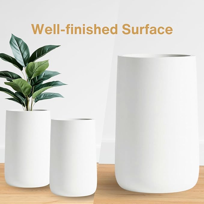 14.7" H x 14.7" D Tall Conico Fiberstone Planter - Christmas Tree Planter for Indoor and Outdoor Use, 5 Year Guarantee, Included Extra Coco Mats (White, 23.1" Pot Opening)