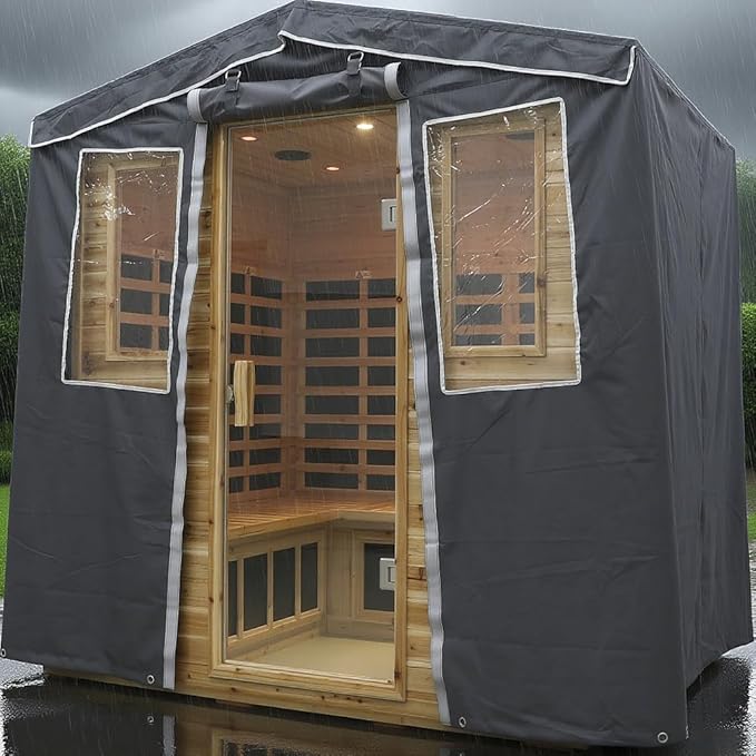 Protective Cover for 4 Plus/5-Person Outdoor Sauna, 3-Layer Oxford Cloth, Hook & Loop Roll-Up Door, Temp Retention & Dustproof - (Only Fits 81.1*60.6*83.5 In & Smaller Outdoor Hillside Roof Saunas)