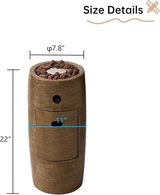 HOMPUS Propane Patio Fire Pit, Lava Rocks and Rain Cover for Outdoor Leisure Party,15,000 BTU 11-inch Round Column Small and Portable Concrete Gas Brown Fire Pit for Deck or Backyard, CSA Certified