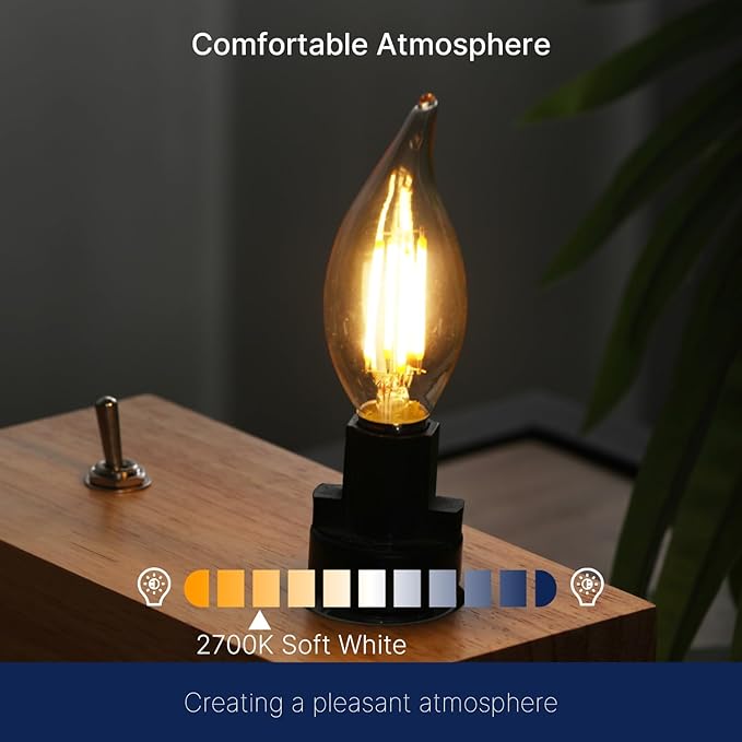FLSNT LED Candelabra Bulbs, Dimmable CA11 E12 LED Chandelier Light Bulbs, 2700K Soft White, 4W (40W Equivalent), 450LM, 6 Pack UL,CA65 Listed.