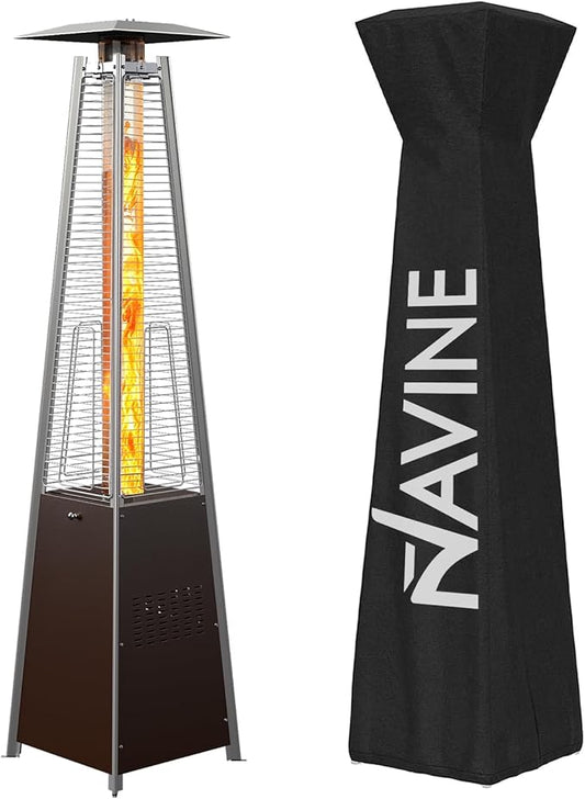 48,000 BTU Pyramid Patio Heater, Outdoor Propane Patio Heater with Detachable Wheels and Protective Cover, Triple Safety Protection Propane Heaters for Terrace, Garden, Poolside, Bronze