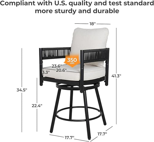 Grand patio Patio Swivel Bar Set, 26" Counter Height Swivel Chairs Set of 5 with Fire Pit Table 60,000 BTU Heat Output for Patio, Deck, Balcony (Beige)