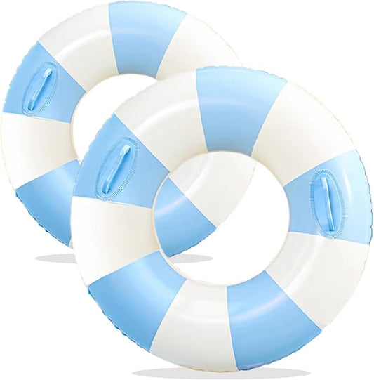 Set of 2 Inflatable Pool Floats for Adults 30" and 43"- Striped Floaties Pool Tubes Swim Rings with Handles Inflatable Pool Float for Swimming Pool Party Lake Beach Adults