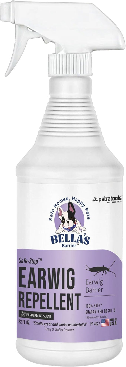 Petra Bella's Barrier Earwig Repellent - Kills and Repels Earwigs, Bugs, Ants, Fly Spray and More - Bug Spray for Home, Spray Indoor and Outdoor, Indoor Bug Spray Care for Pets (32 Oz)