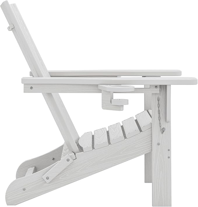 SERWALL Modern Folding Adirondack Chair Set of 4, Weather Resistant HDPE Outdoor Adirondack Chair with Cup Holders, Fire Pit Chairs for Patio Lawn Garden, White
