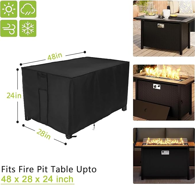 Fire Pit Cover Rectangular 48inch Waterproof Rectangle Fire Pit Cover Gas Fire Pit Table Cover Rectangle,48"L x 28"W x 24"H,Black
