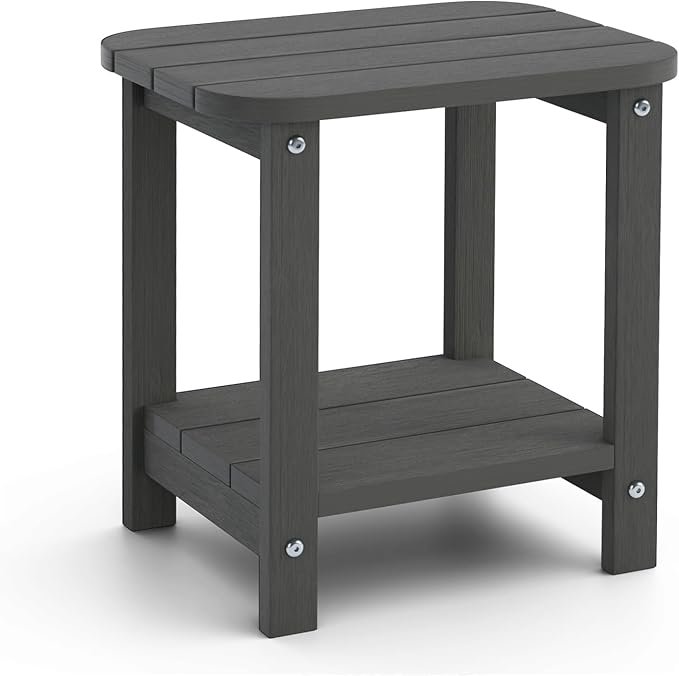 UQQUUNIQ 2-Tier Outdoor Side Table, 16" Adirondack Small Side Table All Weather Resistant, Patio End Table for Outside or Indoor, Patio, Yard, Pool, Porch, Garden, Grey
