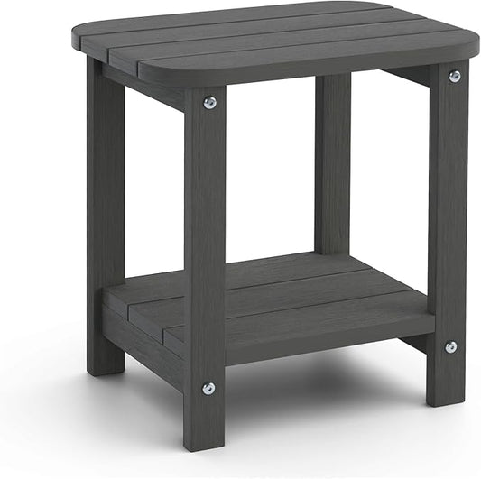 UQQUUNIQ 2-Tier Outdoor Side Table, 16" Adirondack Small Side Table All Weather Resistant, Patio End Table for Outside or Indoor, Patio, Yard, Pool, Porch, Garden, Grey