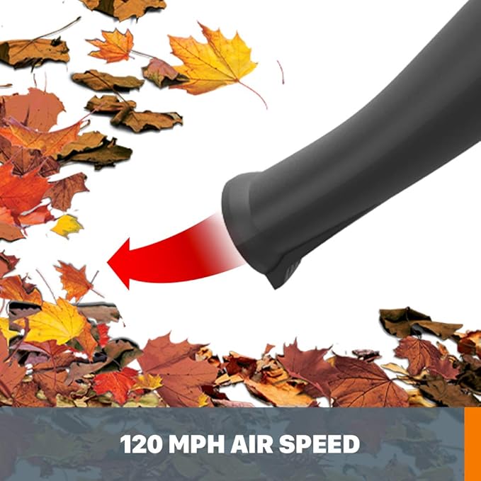 WORX Cordless Leaf Blower, Electric Blowers for Lawn Care with 120 MPH & 2.7 LBS, Long Nozzle Design for Narrow Spaces with Cleaning Attachments, Battery & Charger Not Included, WG545.9