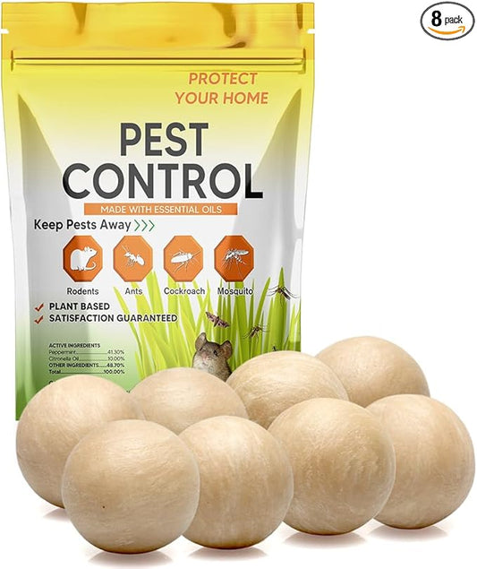 Pest Control, Rodent Repellent Indoor, Mouse Repellent, Spider Repellent, Mice Repellent Indoor, Rat Repellent Outdoor, Peppermint Balls for Rodents, Ants, Roach, Pest Repellent,Safe for Kids/Pets-8P