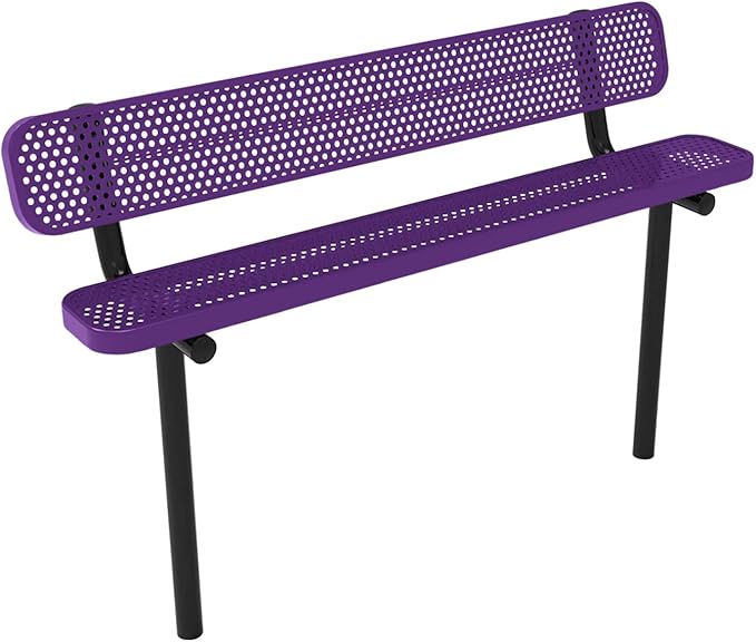 COATEDOUTDOORFURNITURE Coated Outdoor Furniture Heavy-Duty Outdoor Bench Thermoplastic Coated, Punched Steel, Commercial-Grade Seating, Made in America (Inground with Back, 6 Ft, Purple)