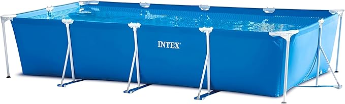 Intex 14.75' x 86" x 33" Rectangular Frame Above Ground Outdoor Backyard Swimming Pool with Flow Control Valve for Quick Draining, Blue - Pool Only