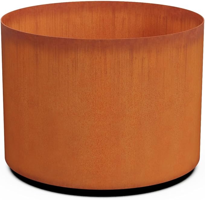 Plantercraft Large Round Planters for Outdoor Plants - 24 Inch Corten Steel Planter for Patio, Deck & Entryway | Heavy Duty Weathering Steel | Extra Large Outdoor Planters for Trees & Flowers