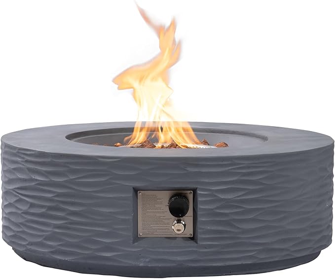 SUNBURY Outdoor Propane Fire Pit Table, 35 in Round 50000 BTU Outdoor Gas FirePit Table for Outside with Rain Cover, Propane Tank Cover for Backyard & Deck, Dark-Grey