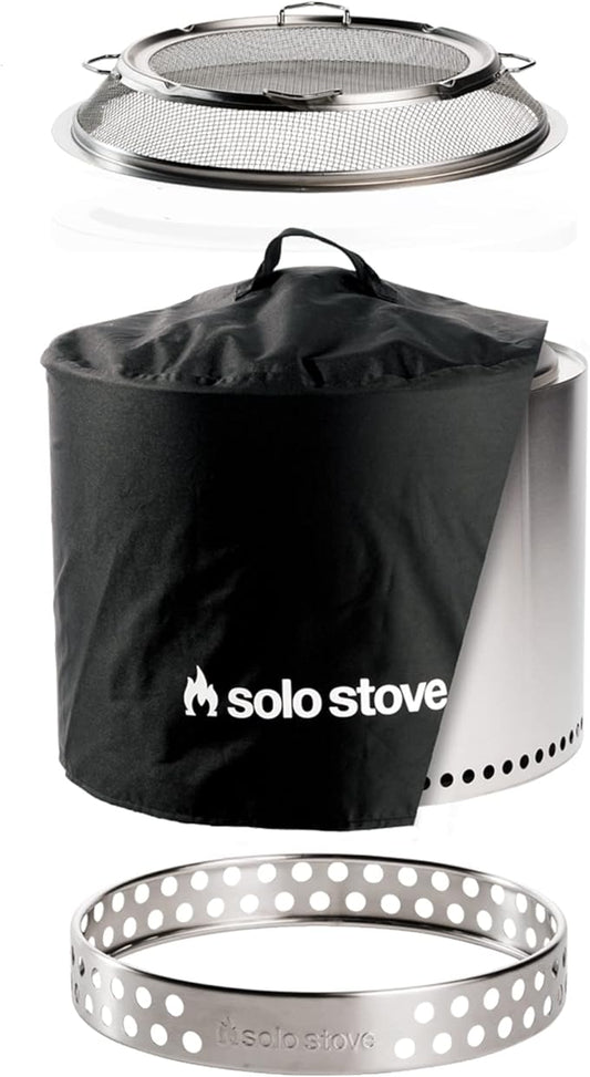 Solo Stove Bonfire Big Yard Bundle 2.0 | Incl. Bonfire Smokeless Fire Pit with Stand, Shield, Shelter, Portable for Wood Burning, Removable Ash Pan, Stainless Steel, H: 16.75in x Dia: 19.5in, 28.25lbs
