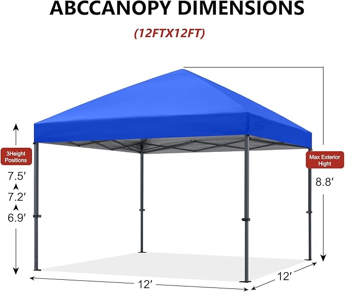 ABCCANOPY Pop Up Canopy - Outdoor Patio Portable Canopy Tent Heavy Duty for Backyard and Deck with 4 Sandbags(Royal Blue, 12x12)