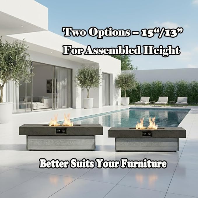 Outdoor Fire Pit Table Propane Gas Fire pits Outdoor Fireplaces 47'' Rectangular Firepit Table, 50,000 BTU Fire Table for Patio Set, Two Options of Assembled Hight Grey.