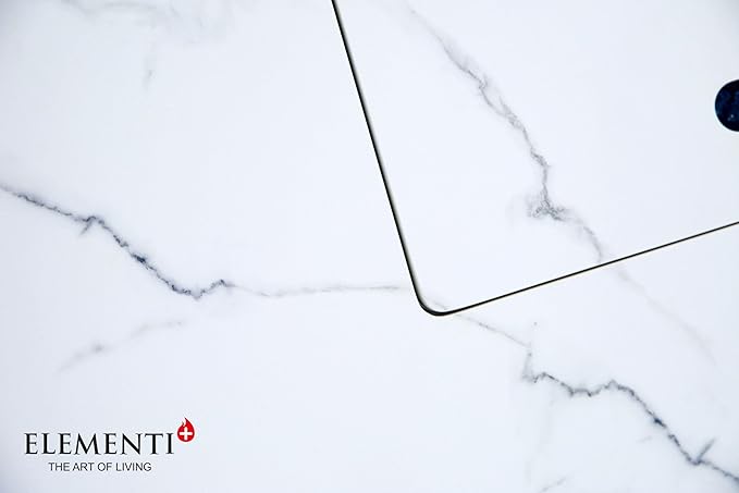 Elementi+ | Bundle Bianco Gas Fire Pit | Marble Porcelain & Metal Frame | 40" Square Fire Table | Electronic Ignition | Canvas Cover, Fire Glass & Burner Lid Included | White | Natural Gas