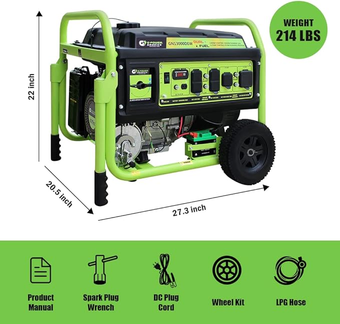 Green-Power America 13000 Watt Dual Fuel Portable Generator,Gas or Propane Powered,Electric Start,Home Back Up & RV Ready