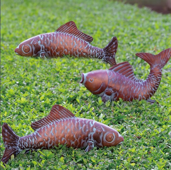 CLYB Outdoor Garden Sculptures & Statues Koi Fish Decor Antique Koi Garden Decor for Outside,Patio,Backyard,Pond,Home Decoration,Metal Fish Sculptures,Gardening Gifts for Women Mom Grandmom,Set of 3