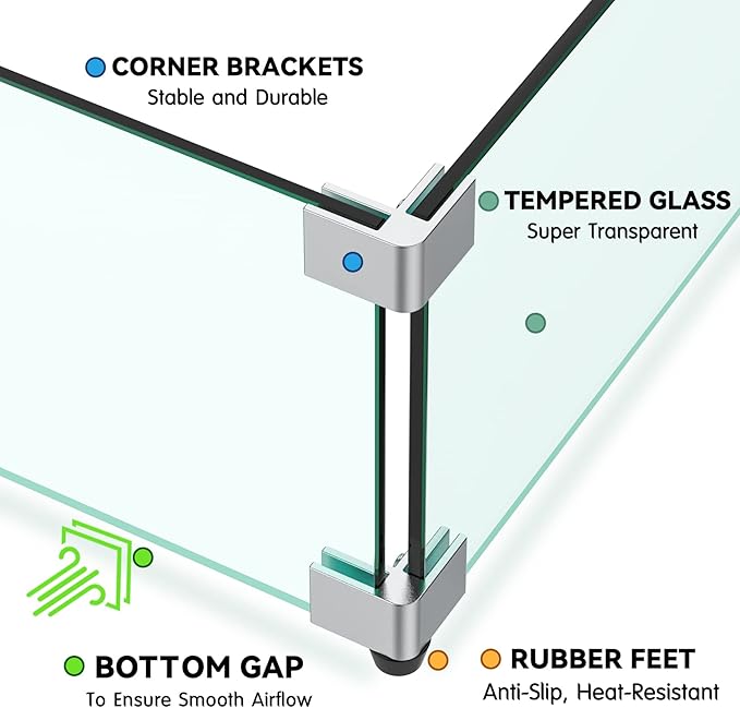 Skyflame 24 x 12 Inches Rectangular Fire Pit Glass Wind Guard Replacement for Outdoor