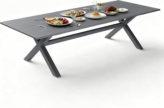 Aeeiua 98" x 38" Outdoor Dining Table, Rectangle Patio Table with Slatted Tabletop for Backyard, Garden, Deck, Poolside