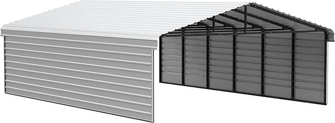 Arrow Carports Galvanized Steel Carport, with 2-Sided Enclosure, Compact Car Metal Carport Kit, 20' x 29' x 9', Eggshell