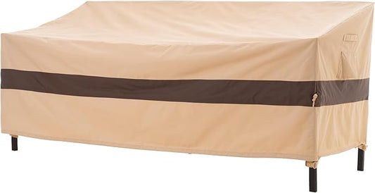 WJ-X3 3-Seater Outdoor Sofa Cover, Heavy Duty Patio Sofa Cover, Outdoor Couch Cover Waterproof, High Wind Resistant Design for Patio Couch Cover, 87W x 37D x 35H, Beige & Coffee