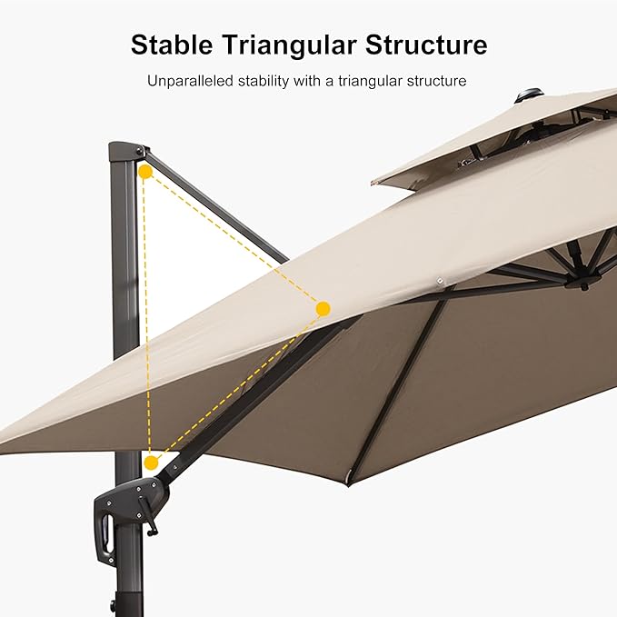 PURPLE LEAF 9' X 12' Double Top Cantilever Patio Umbrella Deluxe Large Outdoor Umbrella Rectangle Offset Umbrella with Fade Resistance for Garden Deck Pool Patio, Ash Mocha