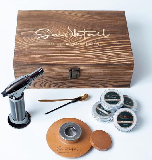 Cocktail Smoker Kit Vintage Box by Smoktail - Bourbon Smoker Set for Old-Fashioned & Whiskey Cocktails Infuser Kit for Party, 4 Flavor Wood chip - Gifts for Men & Women (Without Butane)