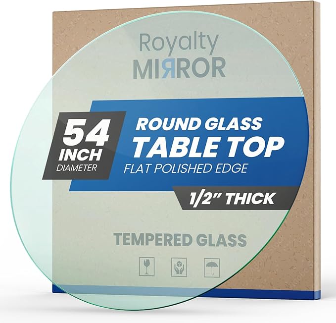 Royalty 54" Inch Round Tempered Glass Table Top – Clear Table Top Glass – Useful for Replacement, Tabletop Protector, Patio, Dining, Coffee, Desks - 1/2" Thick Flat Polished Edge