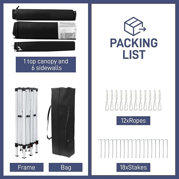 CFATLFRM 10x20 Black Pop Up Canopy Tent with 6 Removable Sidewalls, Carry Bag & 6 Sandbags & Stakes & Ropes Portable Commercial Outdoor Shelter Gazebo Tents for Parties Wedding Event Camping
