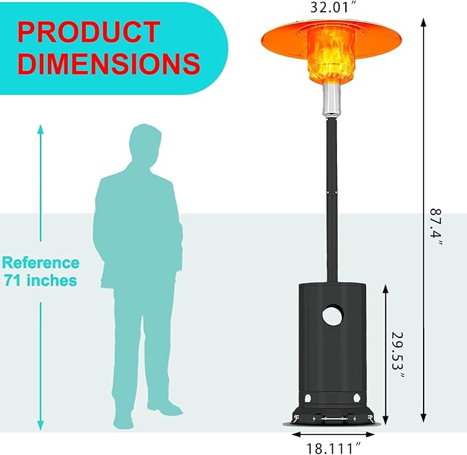 48000BTU Outdoor Propane Patio Heater with Wheels, Triple Safety Protection, Stainless Steel Burner, Includes Round Table for Porch, Camping, Backyard Use, Gray