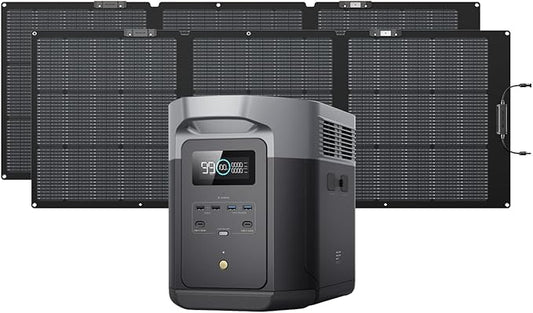 EF ECOFLOW Solar Generator Delta 2 Max 2048Wh with 2x160W Solar Panel, 2400W Portable Power Station LFP Battery, Up to 3400W AC Output, AC + Solar Fast Dual Charging 0-100% in 1 Hr for Camping RV