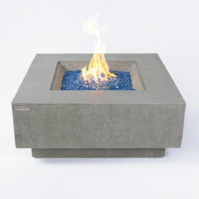 Victoria Concrete Fire Pit 40" x 40" Outdoor Patio Firepit Includes Fire Glass Modern Fire Pits & Outdoor Fireplaces for Garden, Deck, Indoor & Outdoor Heating